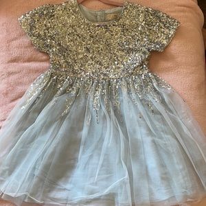 Light blue tulle bottom with silver sequin top